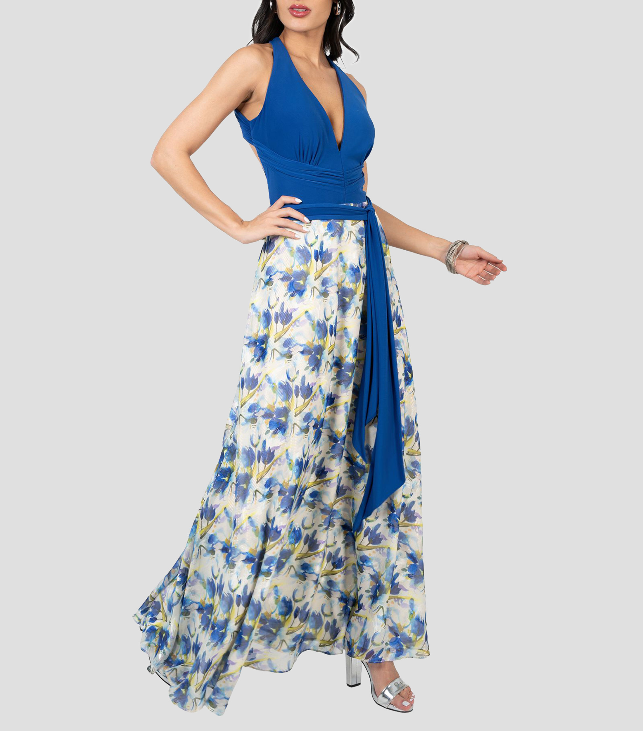 Vestido de fiesta largo estampado floral Mujer